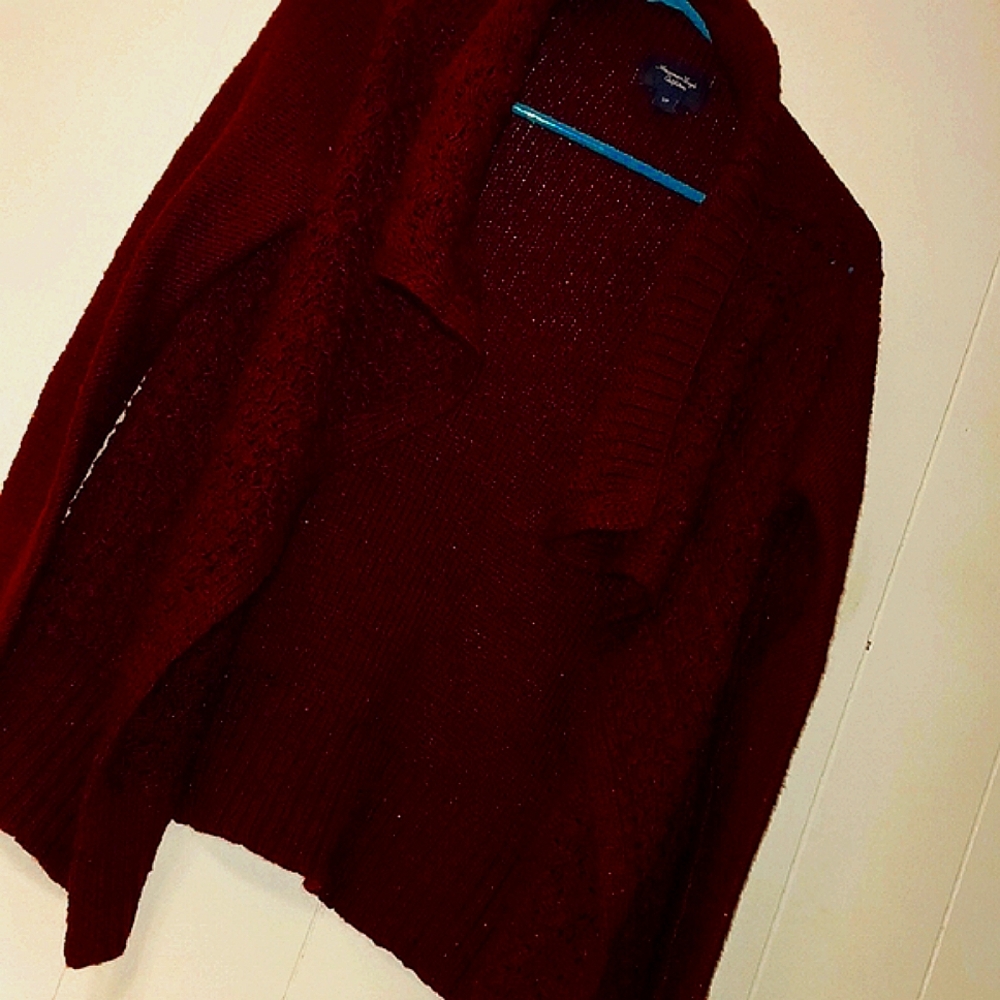 American Eagle Outfitters Cascading Open Front Cardigan With Metallic Threading